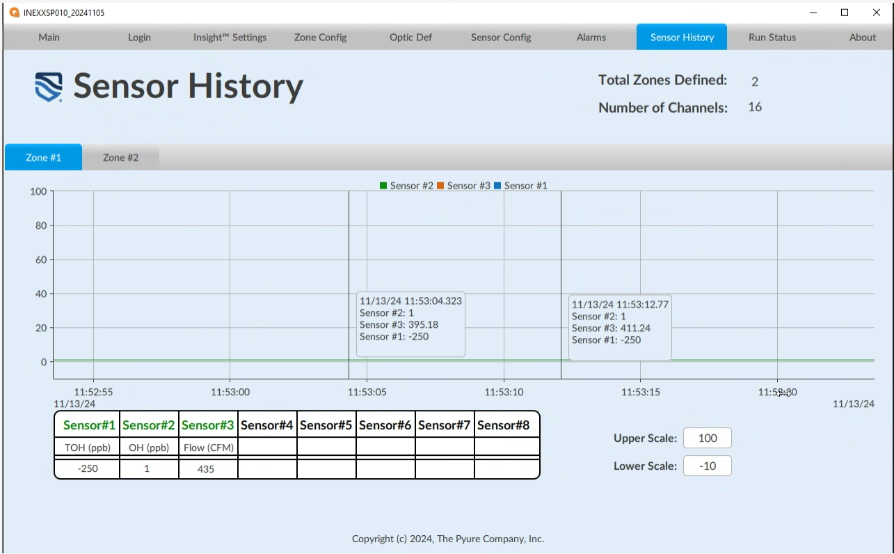 Sensor History Screen Sensor History Screen